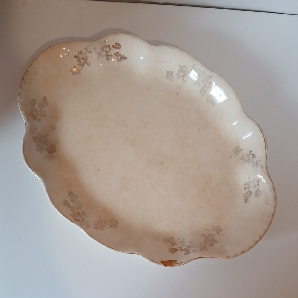 Antique Homer Laughlin Hudson American Beauty Cream Floral Platter